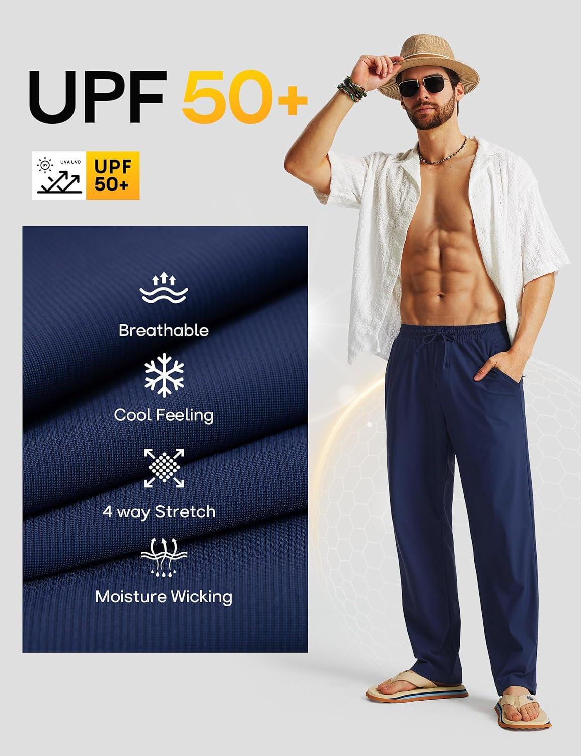 image:imageFitsT4 Sports Mens Beach Pants Swim Pants Loose Fit Quick Dry UPF 50 with Pockets Drawstring Waist for Yacht Daily WearNavy