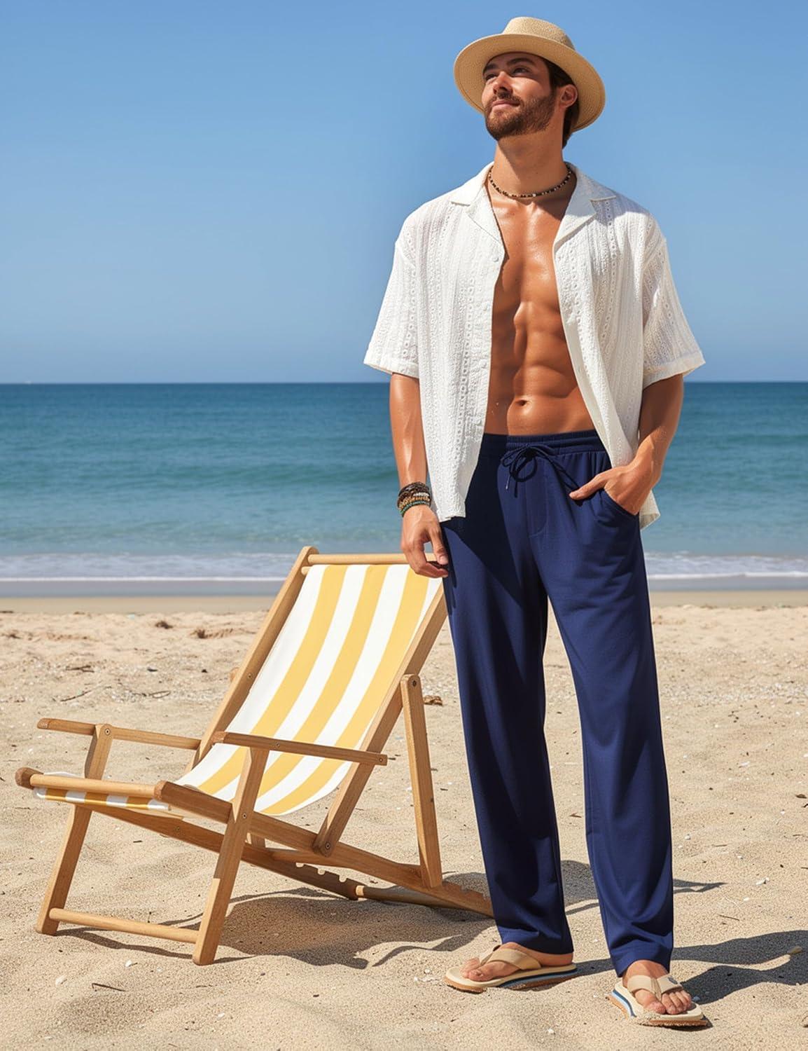 image:imageFitsT4 Sports Mens Beach Pants Swim Pants Loose Fit Quick Dry UPF 50 with Pockets Drawstring Waist for Yacht Daily WearNavy