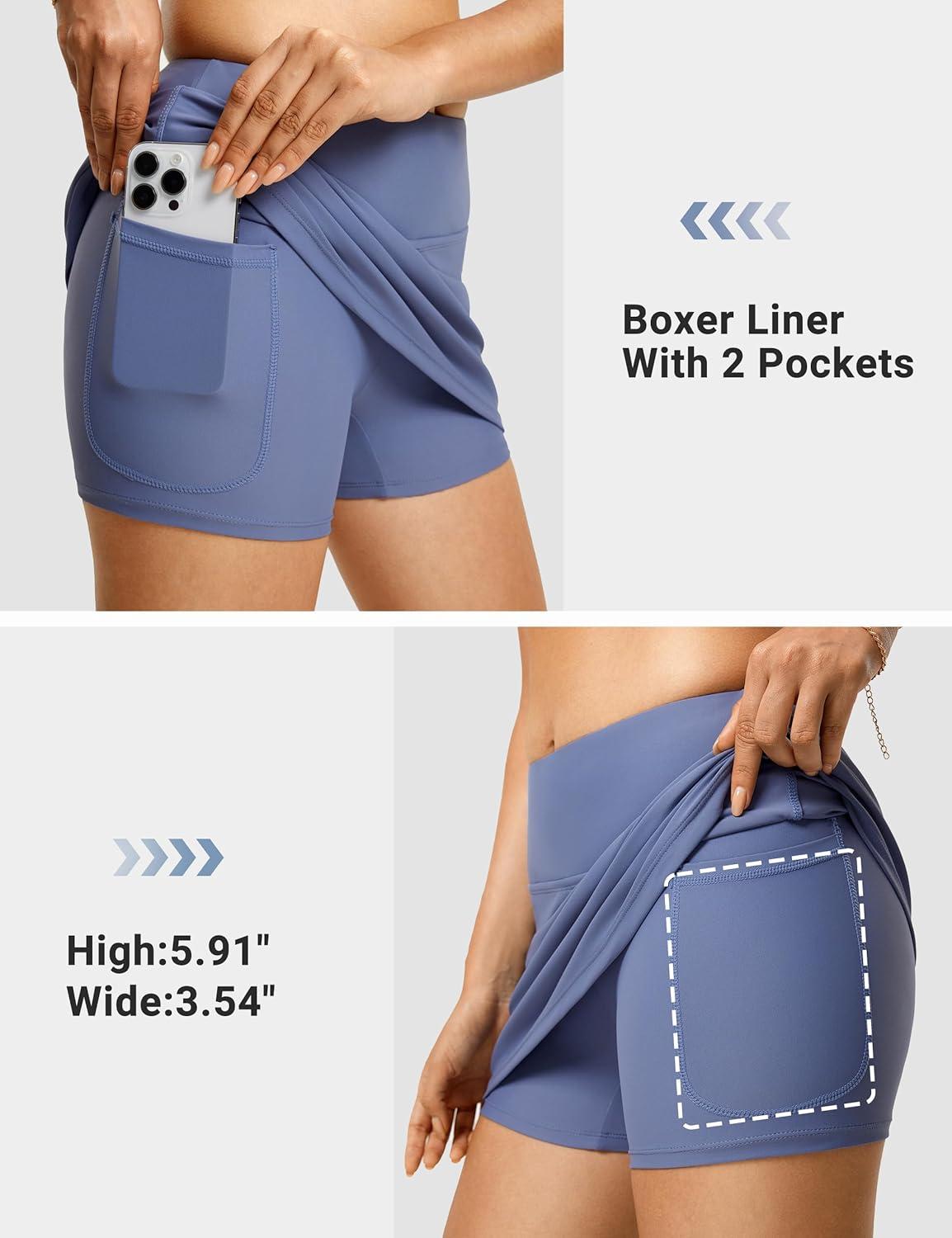 image:imageFitsT4 Sports Womens High Waisted 13 Mini Swim Skirts with Pockets Tummy Control Bathing Suit Skirt Bottoms for WomenGrayish Blue