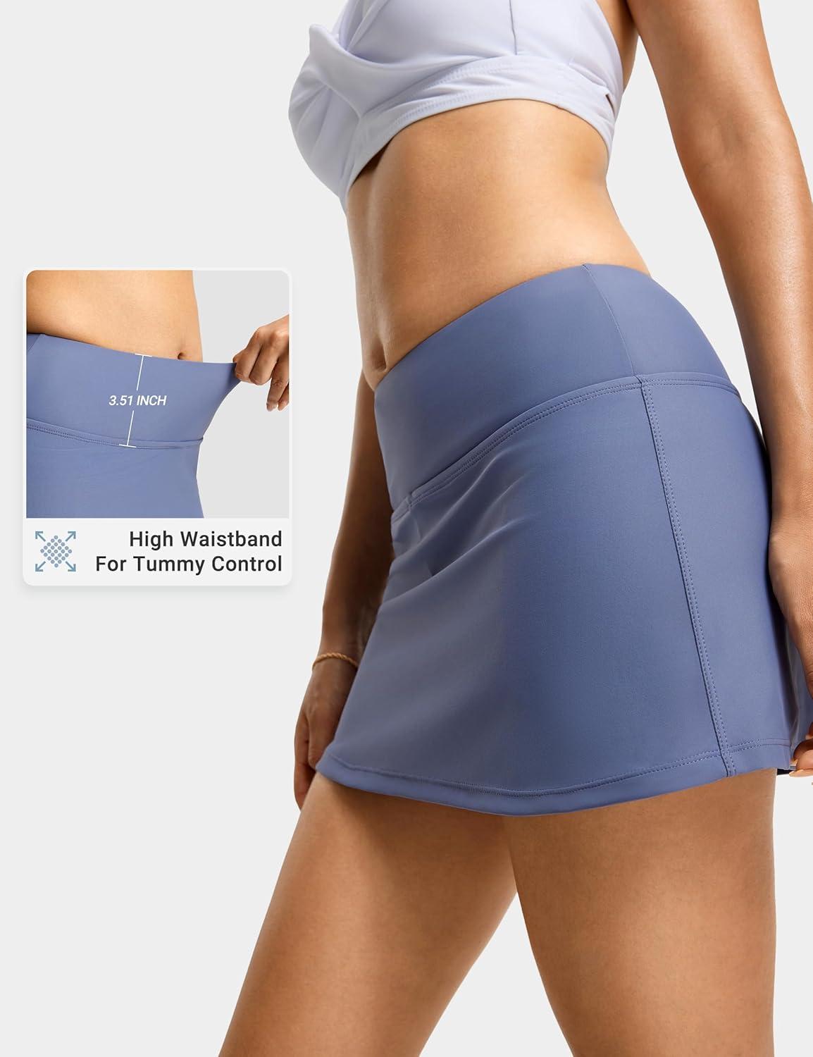image:imageFitsT4 Sports Womens High Waisted 13 Mini Swim Skirts with Pockets Tummy Control Bathing Suit Skirt Bottoms for WomenGrayish Blue