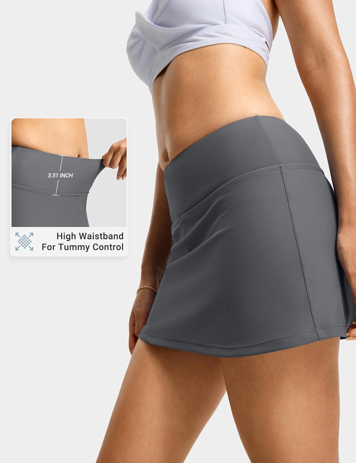 image:imageFitsT4 Sports Womens High Waisted 13 Mini Swim Skirts with Pockets Tummy Control Bathing Suit Skirt Bottoms for WomenGrey