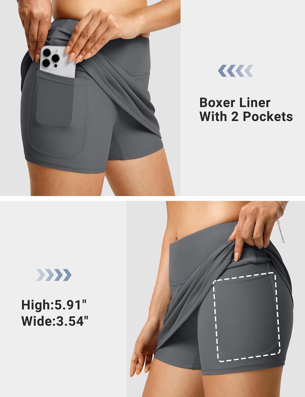 image:imageFitsT4 Sports Womens High Waisted 13 Mini Swim Skirts with Pockets Tummy Control Bathing Suit Skirt Bottoms for WomenGrey