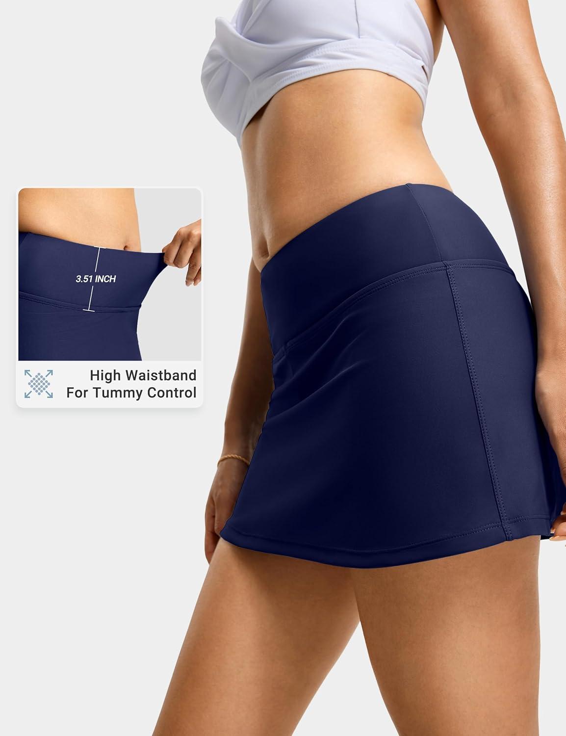image:imageFitsT4 Sports Womens High Waisted 13 Mini Swim Skirts with Pockets Tummy Control Bathing Suit Skirt Bottoms for WomenNavy