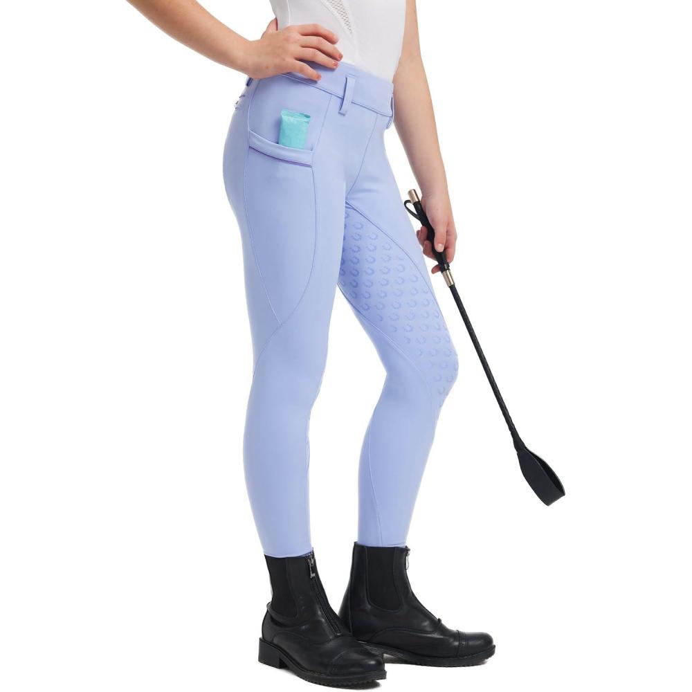image:imageFitsT4 Sports Girls Horse Riding Pants Full Seat Silicone Girls Equestrian Pants Stretchy Kids Breeches Riding Tights PocketsLavender Blue