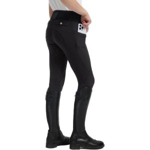 FitsT4 Sports Girls Horse Riding Pants Full Seat Silicone Girls Equestrian Pants Stretchy Kids Breeches Riding Tights Pockets(Black)