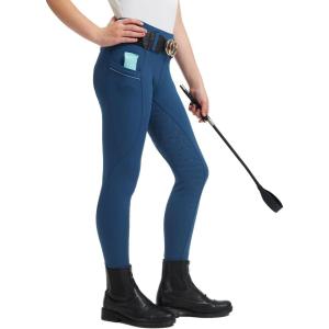 FitsT4 Sports Girls Horse Riding Pants Full Seat Silicone Girls Equestrian Pants Stretchy Kids Breeches Riding Tights Pockets(Blue)