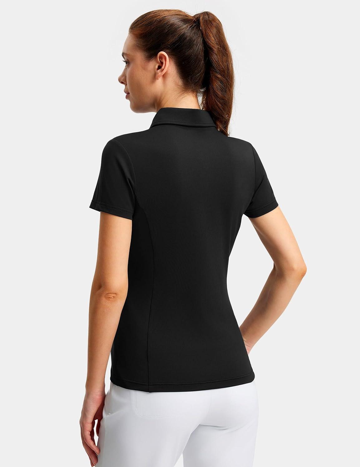 image:imageFitsT4 Sports Womens Golf Polo Shirts UPF 50 3 Buttons Quick Dry Collared Short Sleeve Tennis ShirtBlack