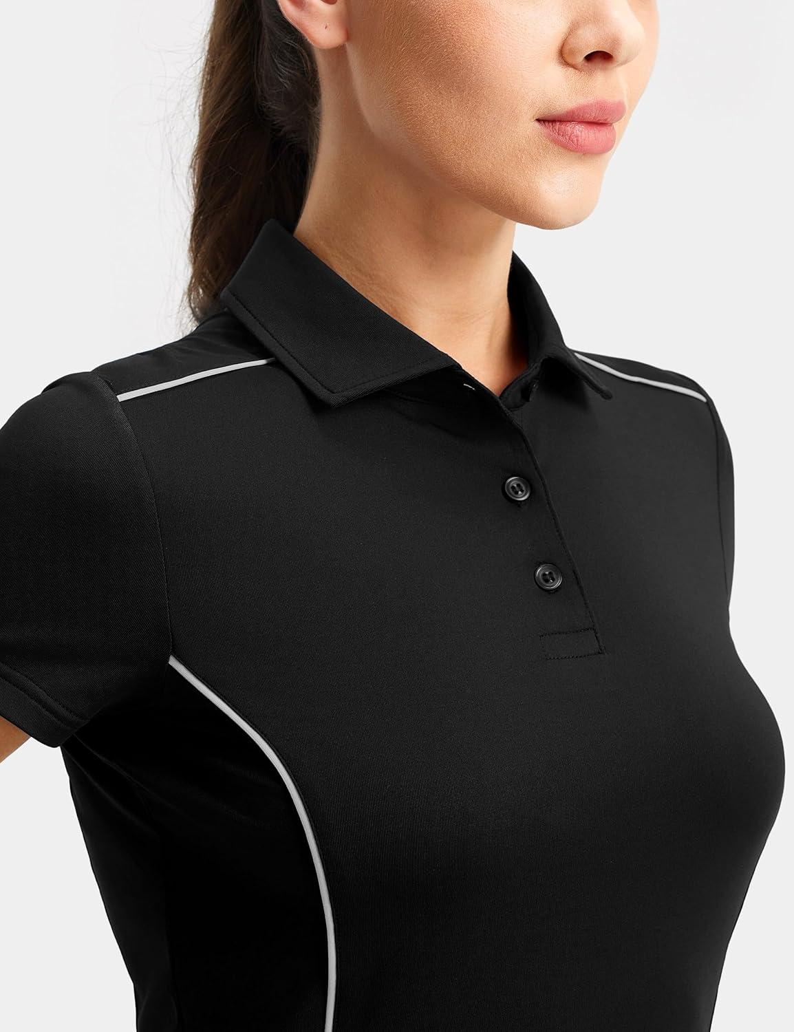 image:imageFitsT4 Sports Womens Golf Polo Shirts UPF 50 3 Buttons Quick Dry Collared Short Sleeve Tennis ShirtBlack