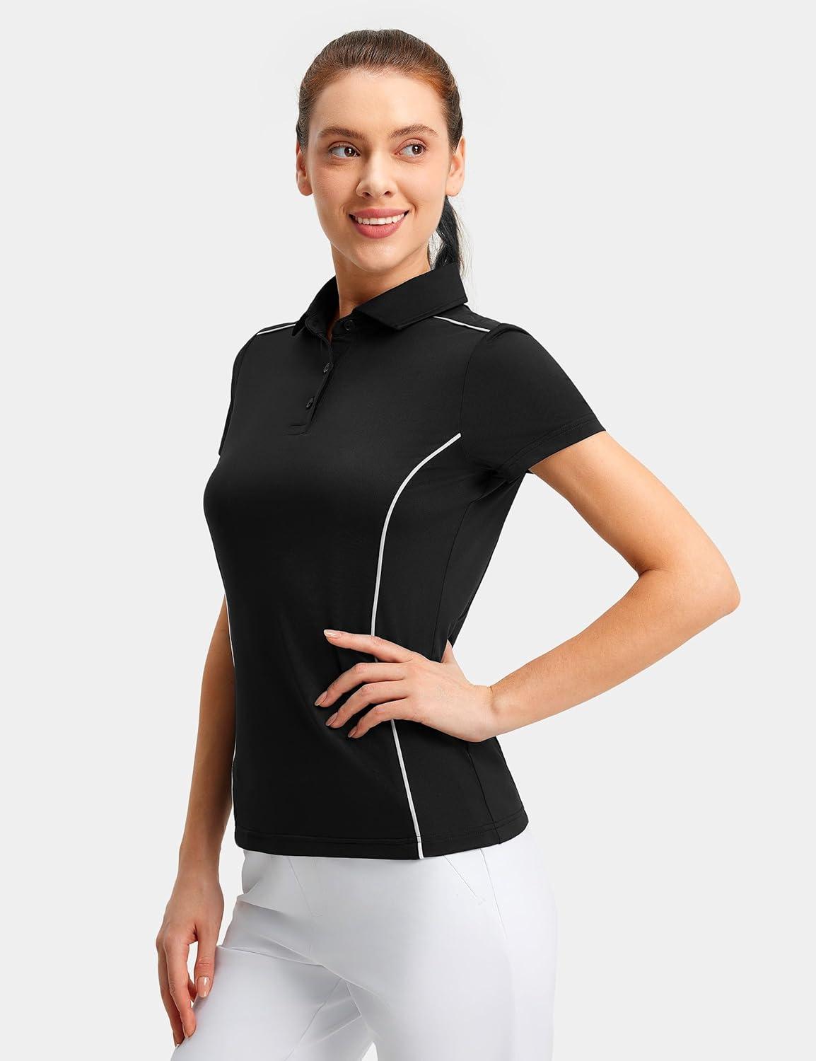 image:imageFitsT4 Sports Womens Golf Polo Shirts UPF 50 3 Buttons Quick Dry Collared Short Sleeve Tennis ShirtBlack