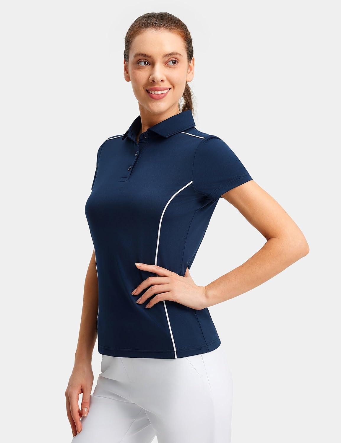 image:imageFitsT4 Sports Womens Golf Polo Shirts UPF 50 3 Buttons Quick Dry Collared Short Sleeve Tennis ShirtNavy