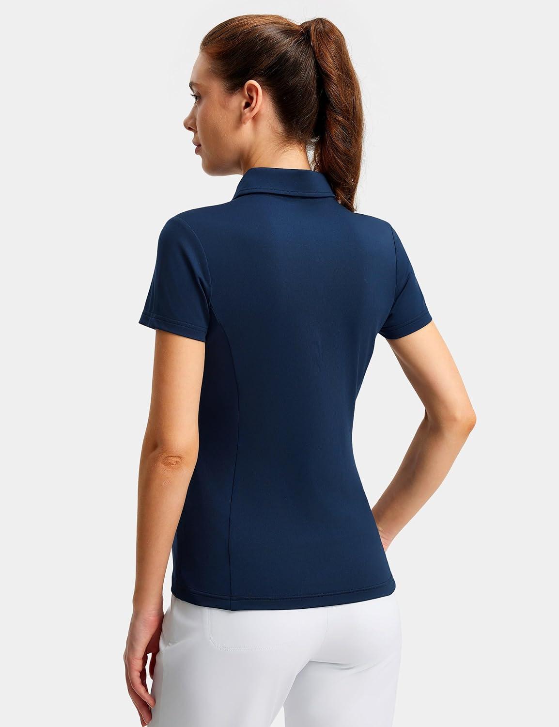 image:imageFitsT4 Sports Womens Golf Polo Shirts UPF 50 3 Buttons Quick Dry Collared Short Sleeve Tennis ShirtNavy