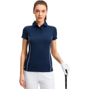 FitsT4 Sports Women’s Golf Polo Shirts UPF 50+ 3 Buttons Quick Dry Collared Short Sleeve Tennis Shirt(Navy)
