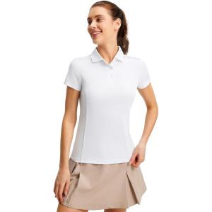 FitsT4 Sports Women’s Golf Polo Shirts UPF 50+ 3 Buttons Quick Dry Collared Short Sleeve Tennis Shirt(White)
