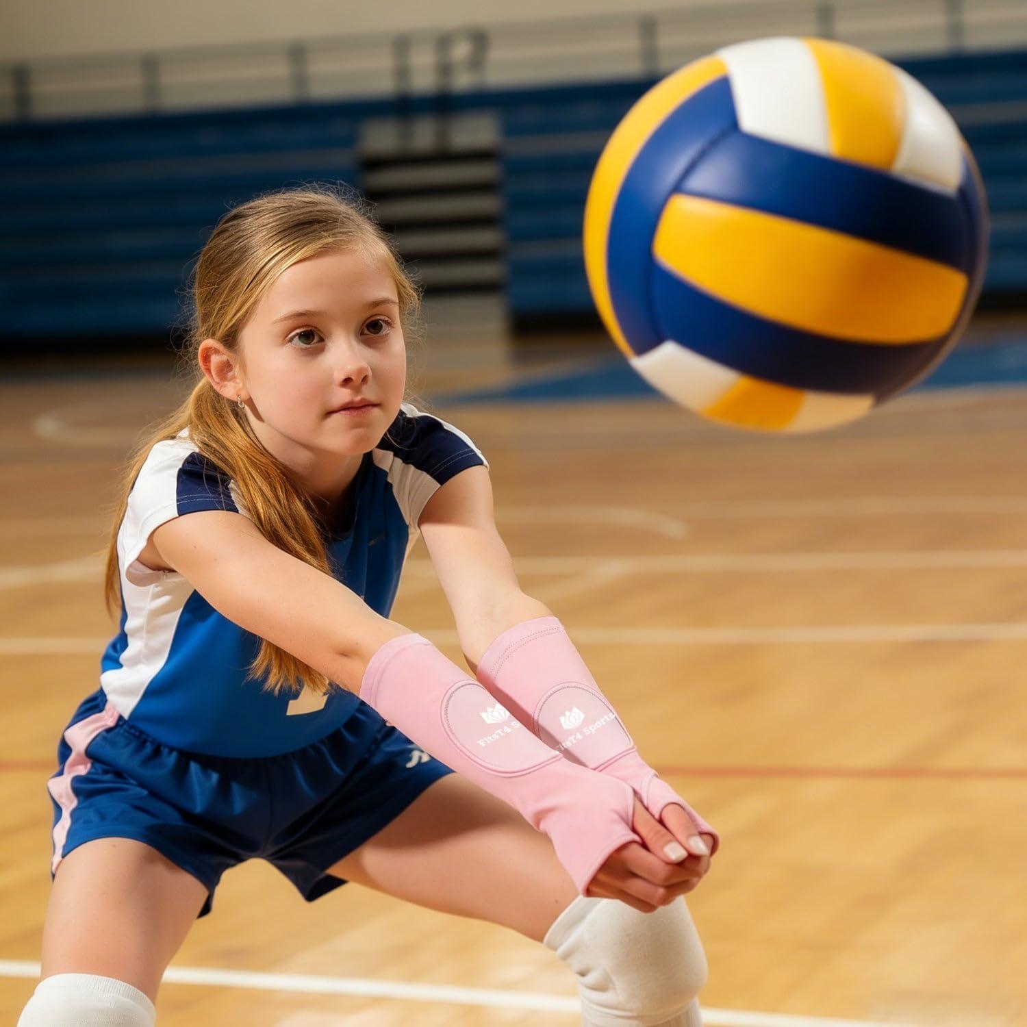 image:imageFitsT4 Sports Volleyball Arm Sleeves for Girls Passing Forearm Sleeves with Protection Pads and Thumbhole for YouthPink