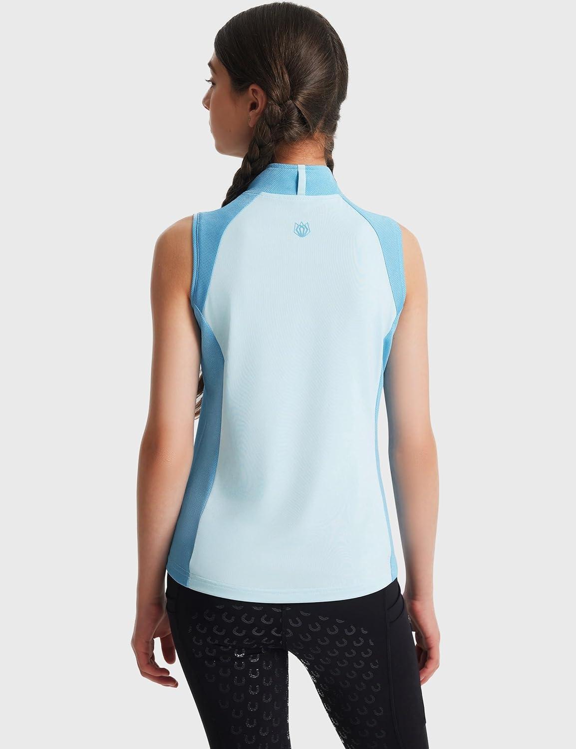 image:imageFitsT4 Sports Girls Sleeveless Equestrian Shirt Half Zip Athletic Tops for Horse Riding Running Golf Tennis Horseback ShowLight Blue