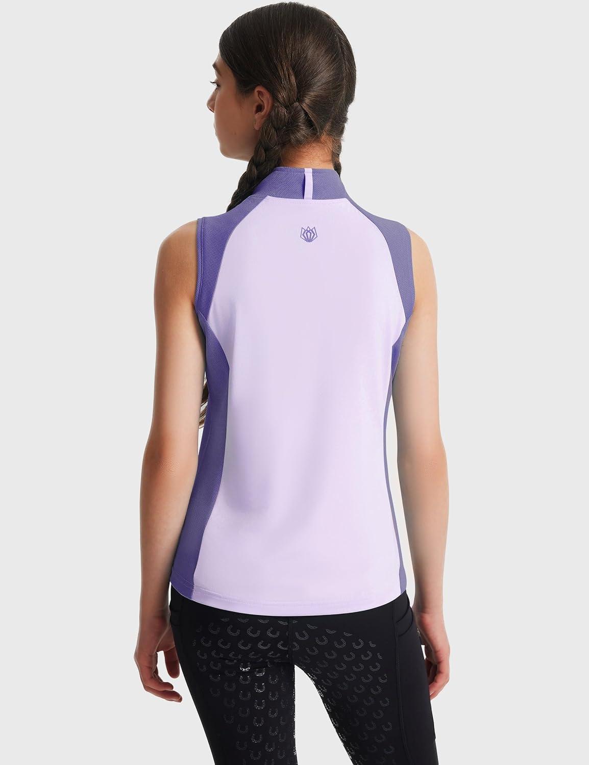image:imageFitsT4 Sports Girls Sleeveless Equestrian Shirt Half Zip Athletic Tops for Horse Riding Running Golf Tennis Horseback ShowPurple