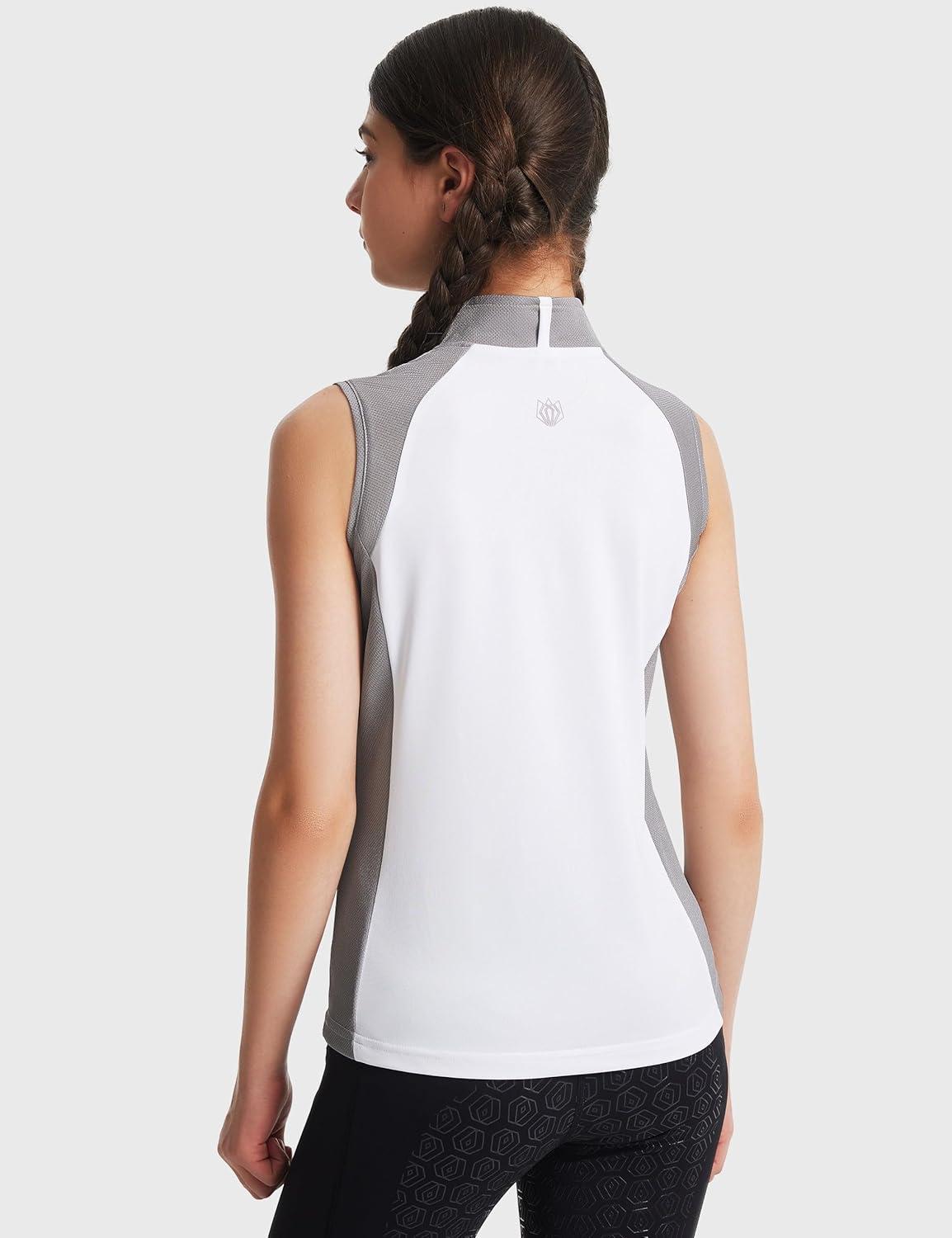 image:imageFitsT4 Sports Girls Sleeveless Equestrian Shirt Half Zip Athletic Tops for Horse Riding Running Golf Tennis Horseback ShowWhite