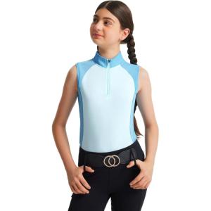 FitsT4 Sports Girls Sleeveless Equestrian Shirt Half Zip Athletic Tops for Horse Riding Running Golf Tennis Horseback Show(Light Blue)