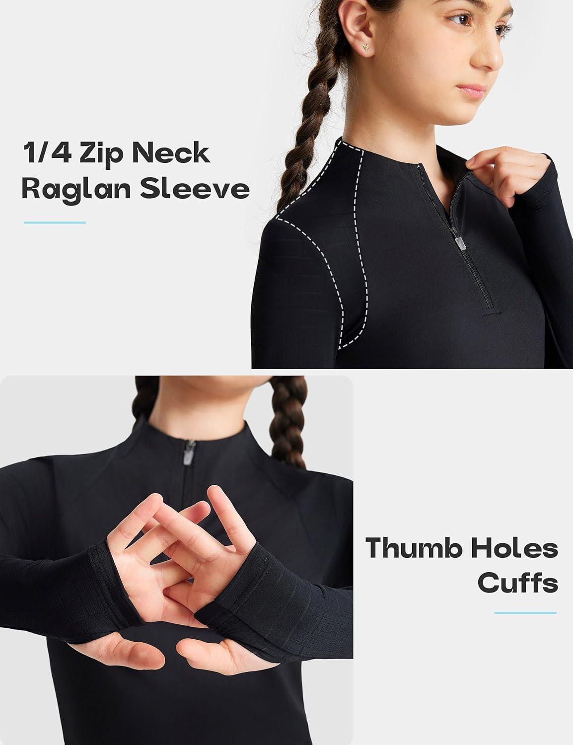 image:imageFitsT4 Sports Girls Long Sleeve Equestrian Shirt Summer Horse Riding Shirts Half Zip Horseback Show Shirt Athletic TopsBlack