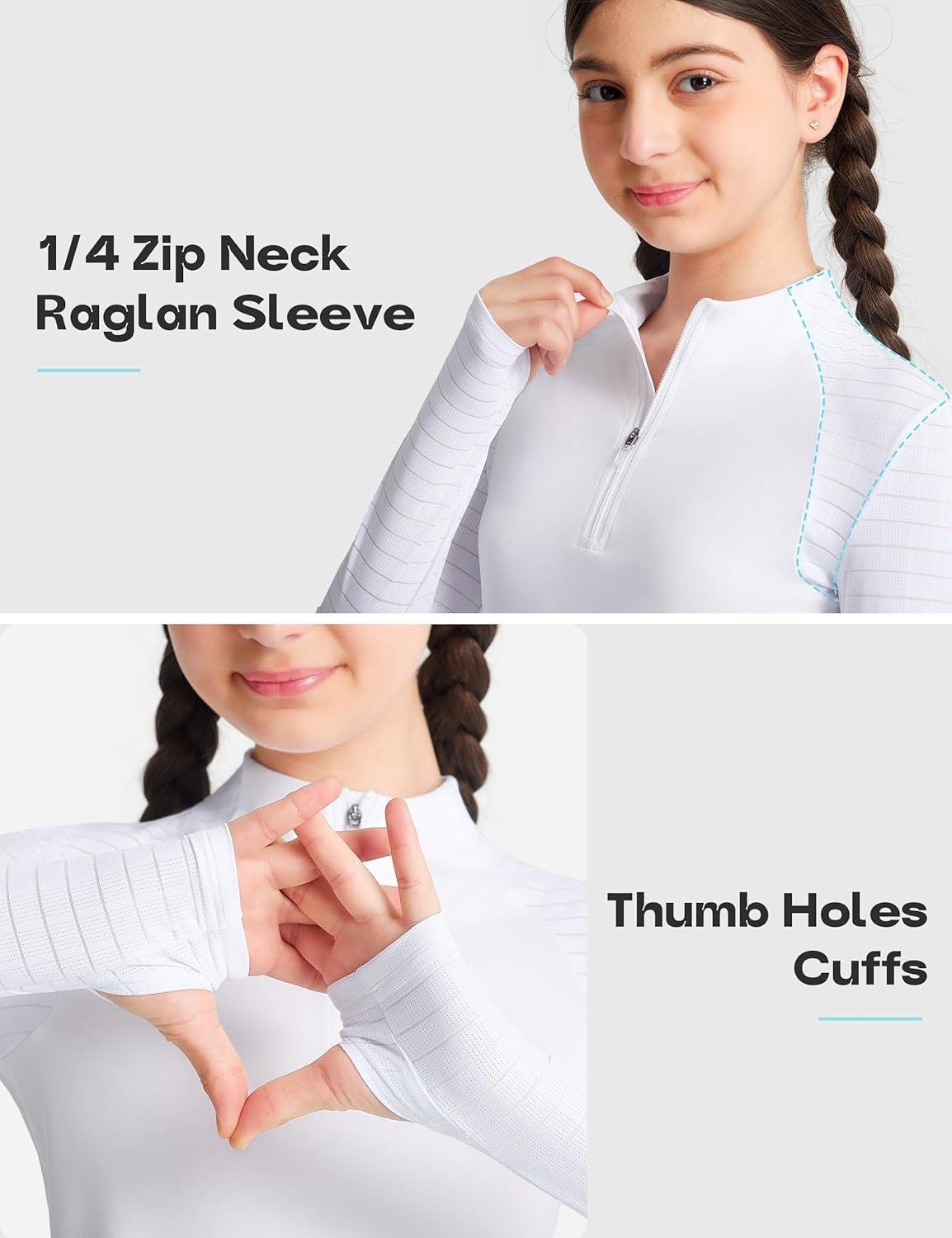 image:imageFitsT4 Sports Girls Long Sleeve Equestrian Shirt Summer Horse Riding Shirts Half Zip Horseback Show Shirt Athletic TopsWhite