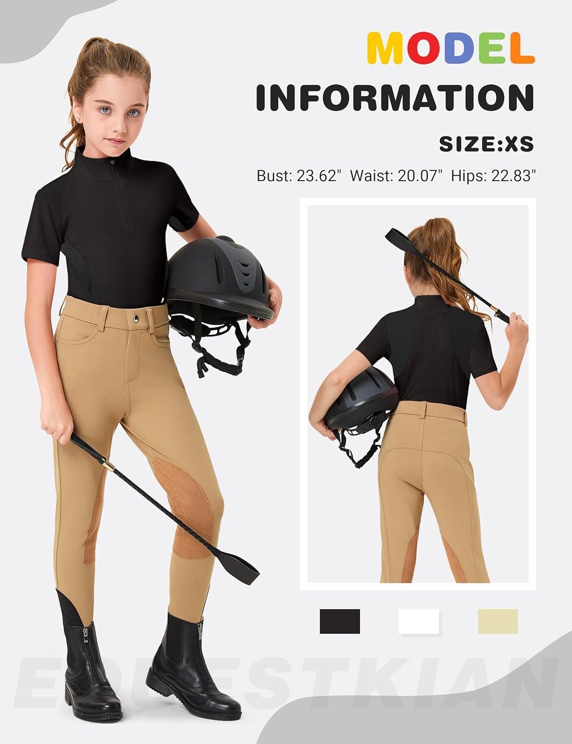 image:imageFitsT4 Sports Girls Short Sleeve Equestrian Shirt Quick Dry Horse Riding Shirts Half Zip Horseback Show ShirtBlack Mesh