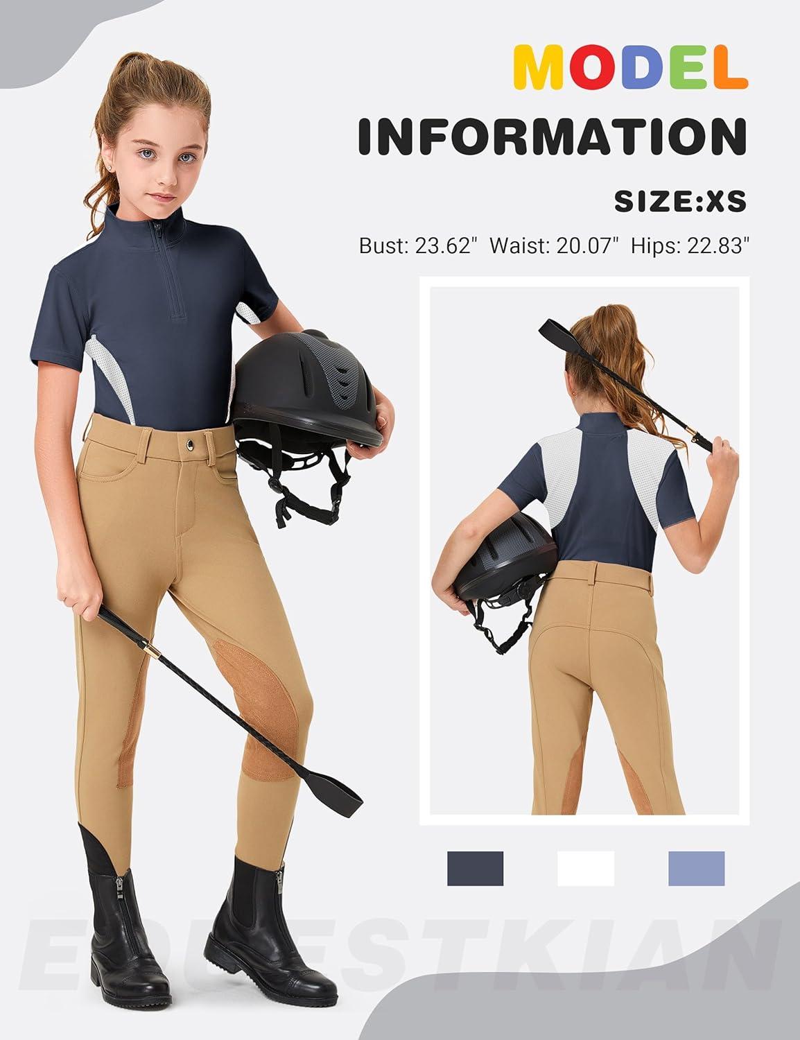 image:imageFitsT4 Sports Girls Short Sleeve Equestrian Shirt Quick Dry Horse Riding Shirts Half Zip Horseback Show ShirtBlue Gray