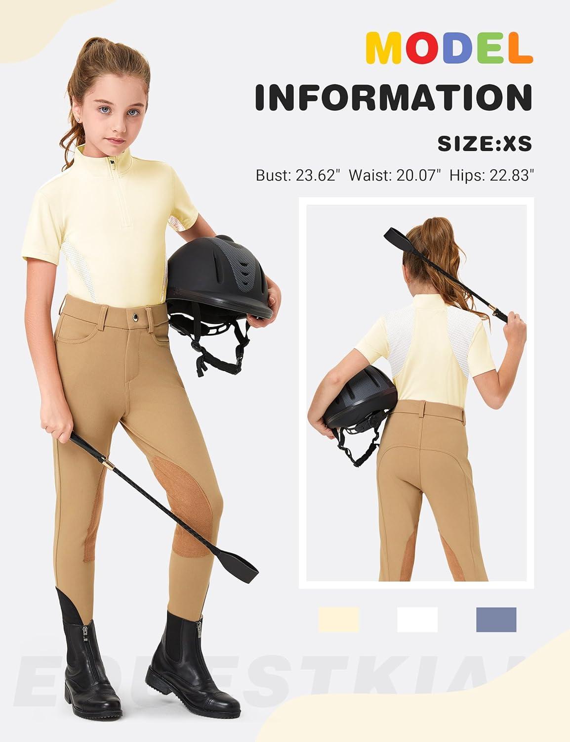 image:imageFitsT4 Sports Girls Short Sleeve Equestrian Shirt Quick Dry Horse Riding Shirts Half Zip Horseback Show ShirtYellow
