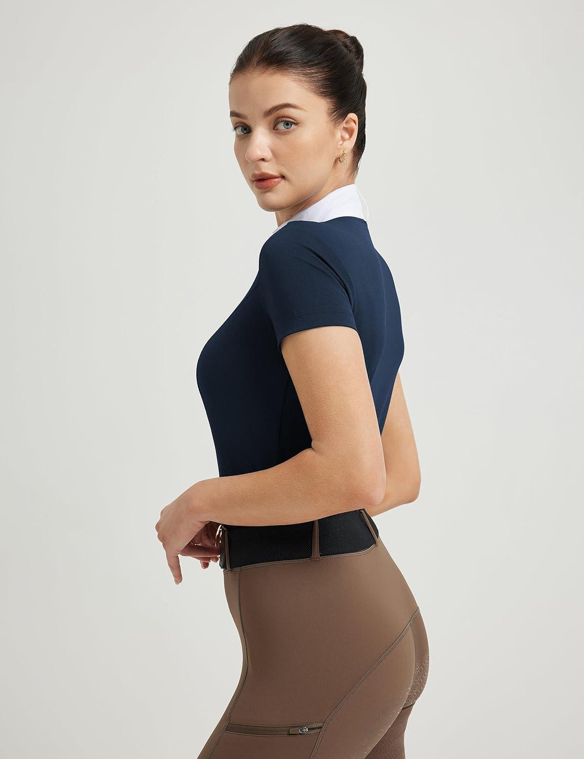 image:imageFitsT4 Sports Womens Short Sleeve Equestrian Show Shirts UPF50 Horse Riding Performance Shirt Rider TopNavy