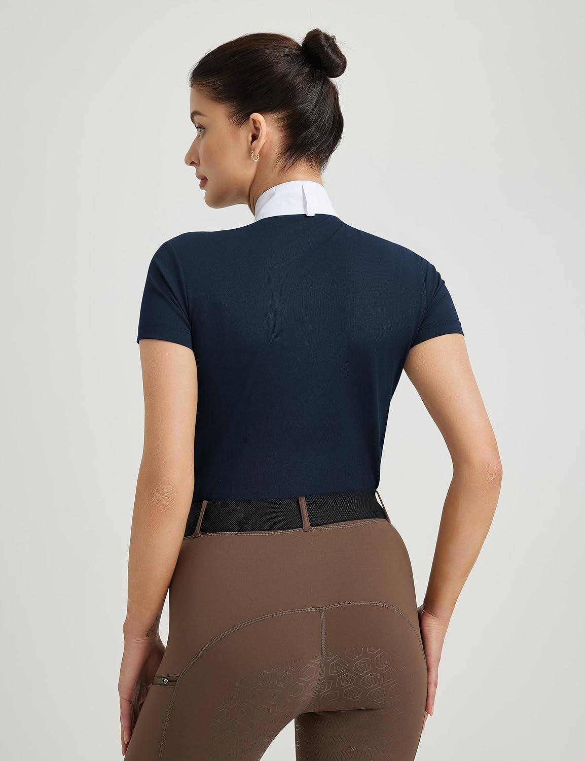image:imageFitsT4 Sports Womens Short Sleeve Equestrian Show Shirts UPF50 Horse Riding Performance Shirt Rider TopNavy