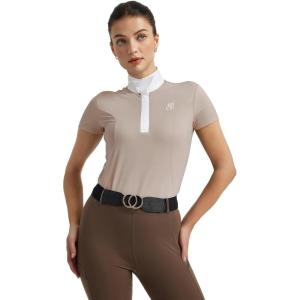 FitsT4 Sports Womens Short Sleeve Equestrian Show Shirts UPF50 Horse Riding Performance Shirt Rider Top(Camel)