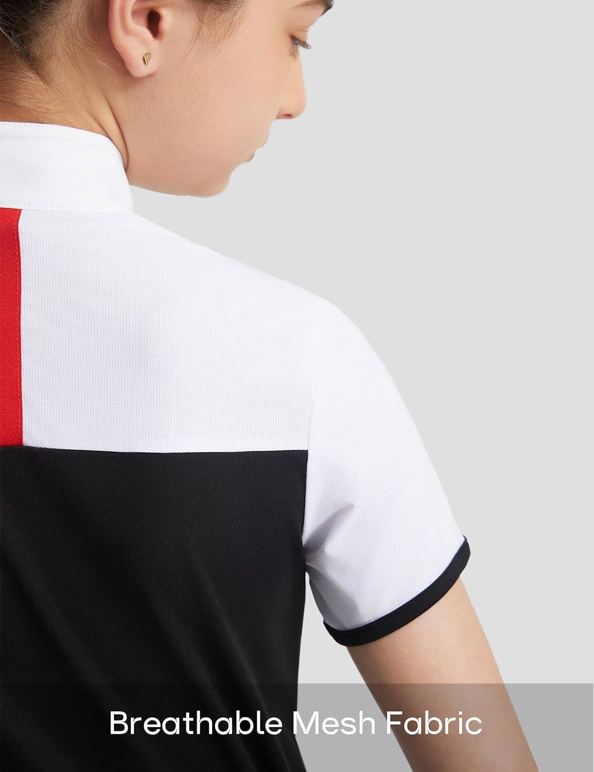 image:imageFitsT4 Sports Girls Equestrian Show Shirts Short Sleeve Horse Riding Shirt Button Up Performance Shirt Rider TopBlack