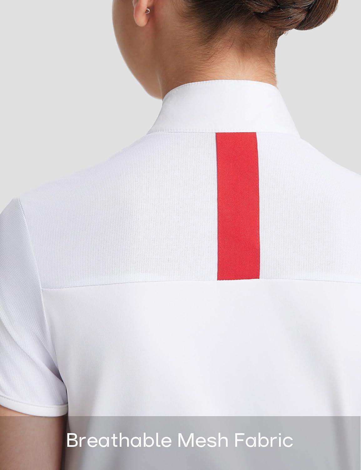 image:imageFitsT4 Sports Girls Equestrian Show Shirts Short Sleeve Horse Riding Shirt Button Up Performance Shirt Rider TopWhite