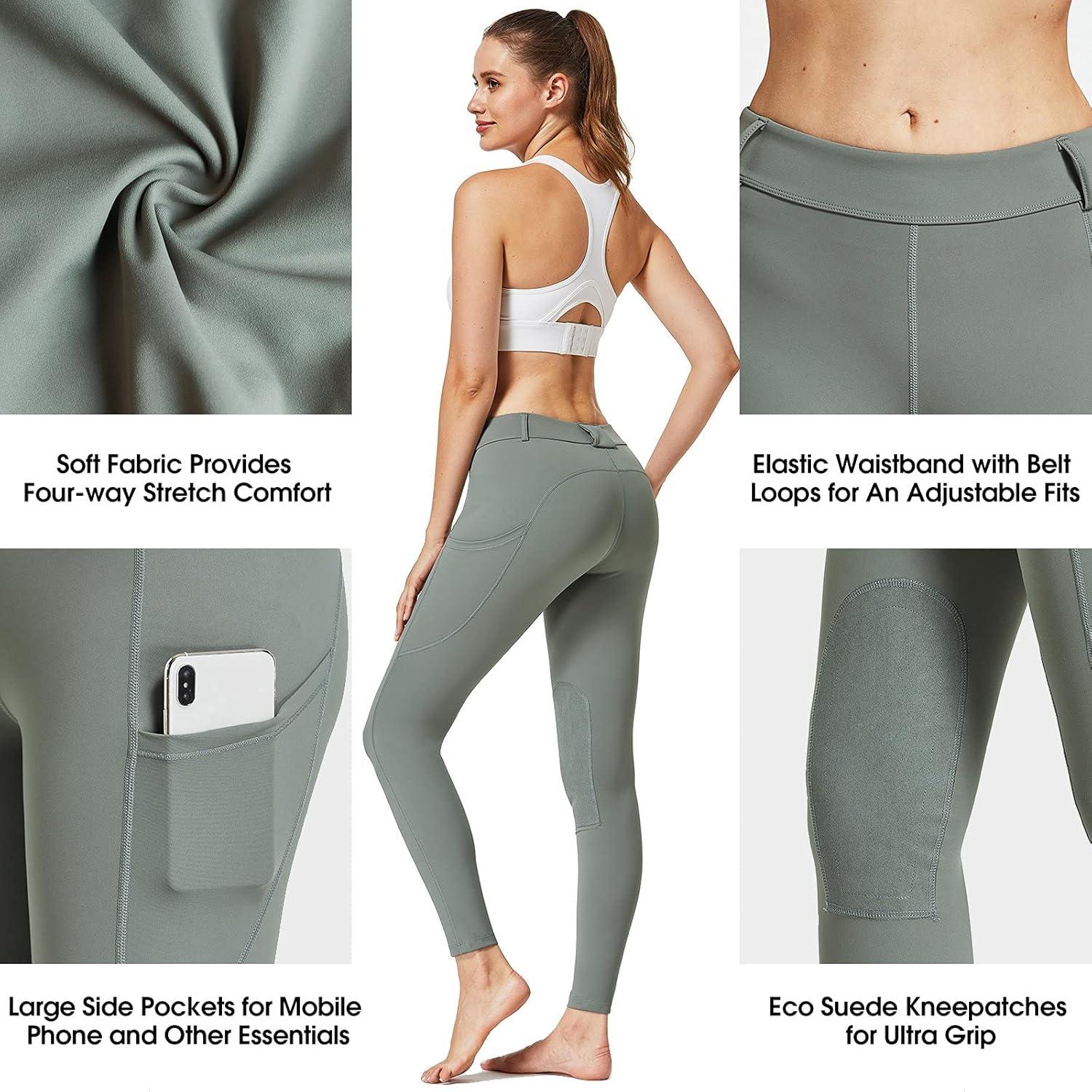 image:imageFitsT4 Womens Horse Riding Pants KneePatch Equestrian Breeches Schooling Tights Pockets Active Leggings