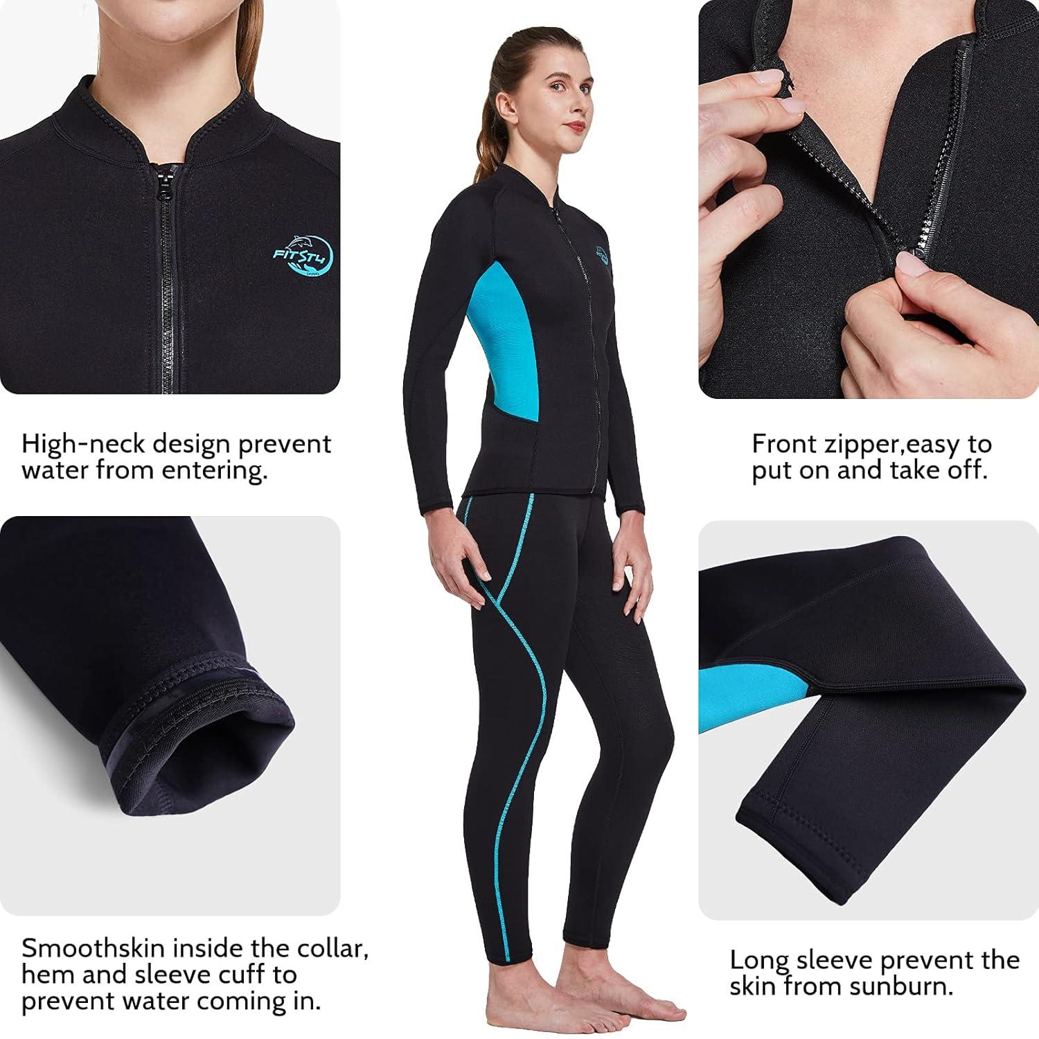image:imageFitsT4 Womens Wetsuit Top 2mm Long Sleeve Neoprene Wetsuit Jacket with Front Zipper for Swimming Diving Surfing Boating Kayaking Snorkeling