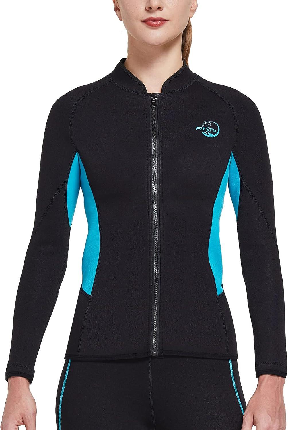 image:imageFitsT4 Womens Wetsuit Top 2mm Long Sleeve Neoprene Wetsuit Jacket with Front Zipper for Swimming Diving Surfing Boating Kayaking Snorkeling