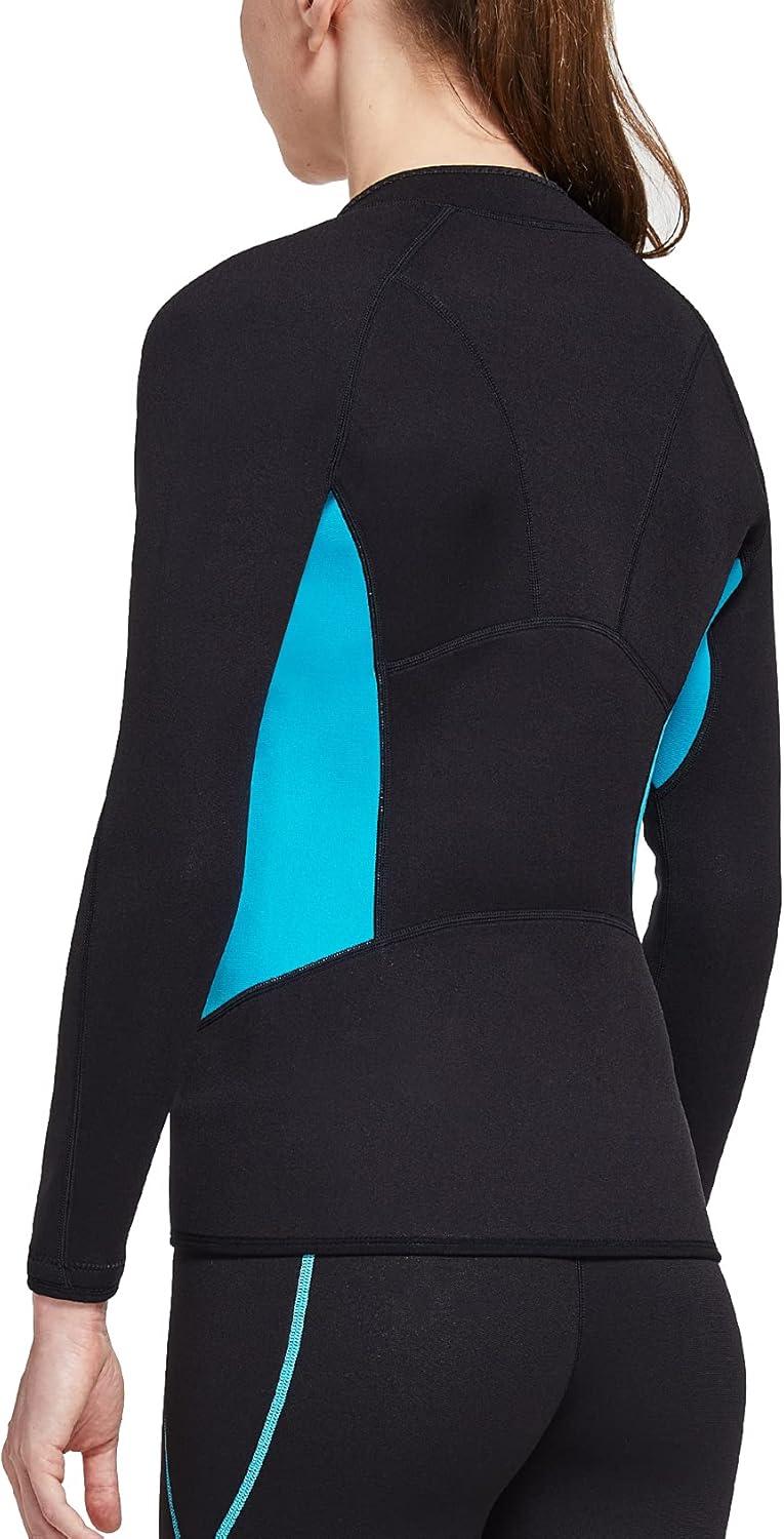 image:imageFitsT4 Womens Wetsuit Top 2mm Long Sleeve Neoprene Wetsuit Jacket with Front Zipper for Swimming Diving Surfing Boating Kayaking Snorkeling