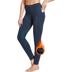 FitsT4 Sports Women’s Fleece Lined Riding Breeches Winter Equestrian Pants Knee Patch Horseback Riding Tights Cell Pocket
