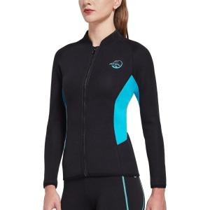 FitsT4 Womens Wetsuit Top 2mm Long Sleeve Neoprene Wetsuit Jacket with Front Zipper for Swimming Diving Surfing Boating Kayaking Snorkeling