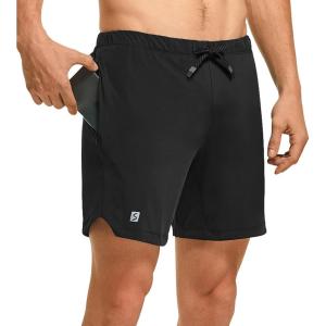 FitsT4 Mens Athletic Shorts 7 Inch Inseam Tennis Workout Running Shorts Zip Pockets for Yoga Gym Training(Black)