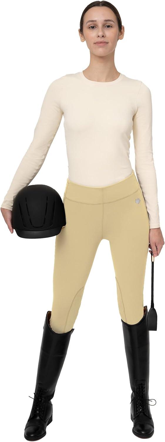 image:imageFitsT4 Sports Womens Riding Tights Knee Patch Ventilated Active Schooling Tights