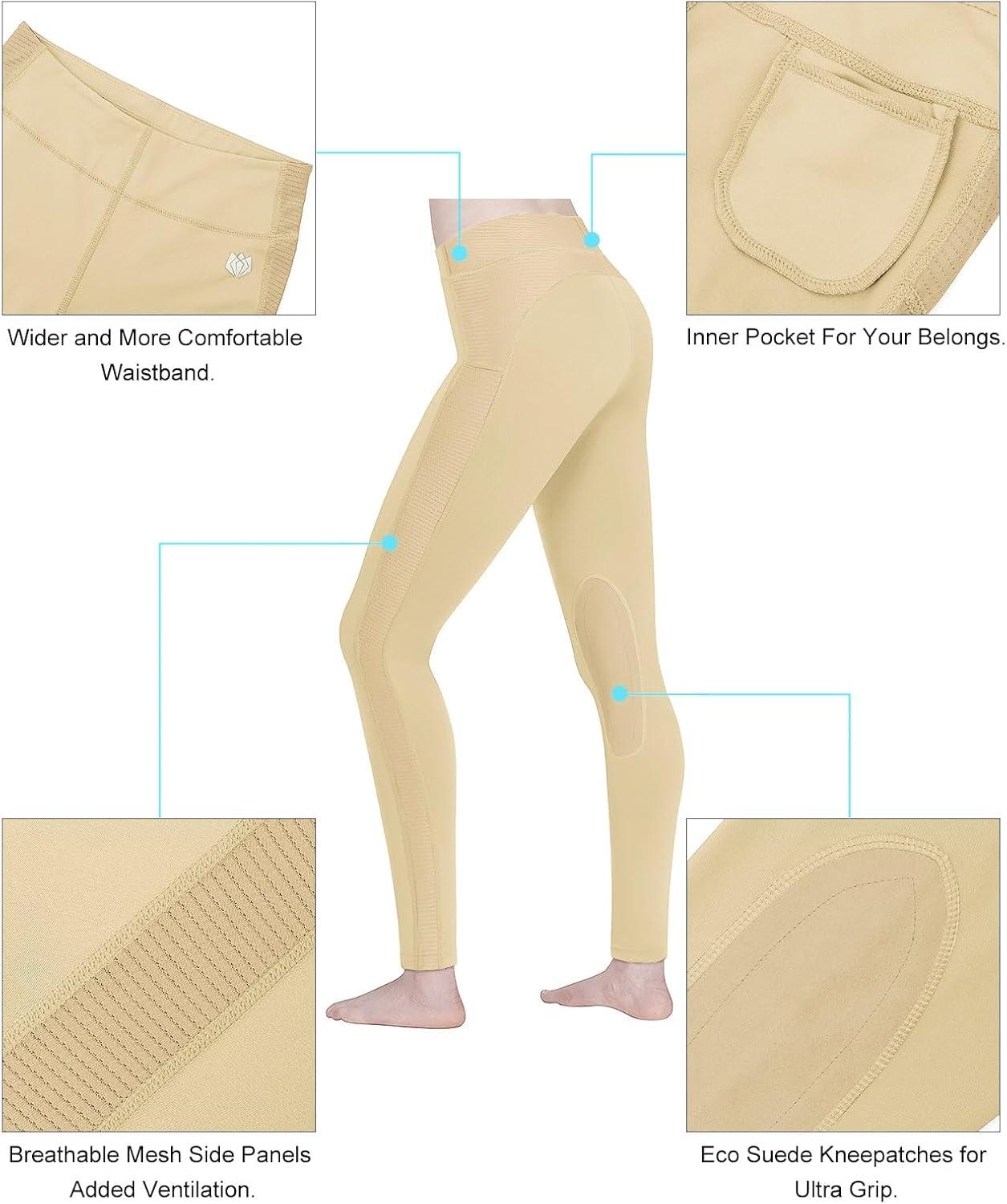 image:imageFitsT4 Sports Womens Riding Tights Knee Patch Ventilated Active Schooling Tights