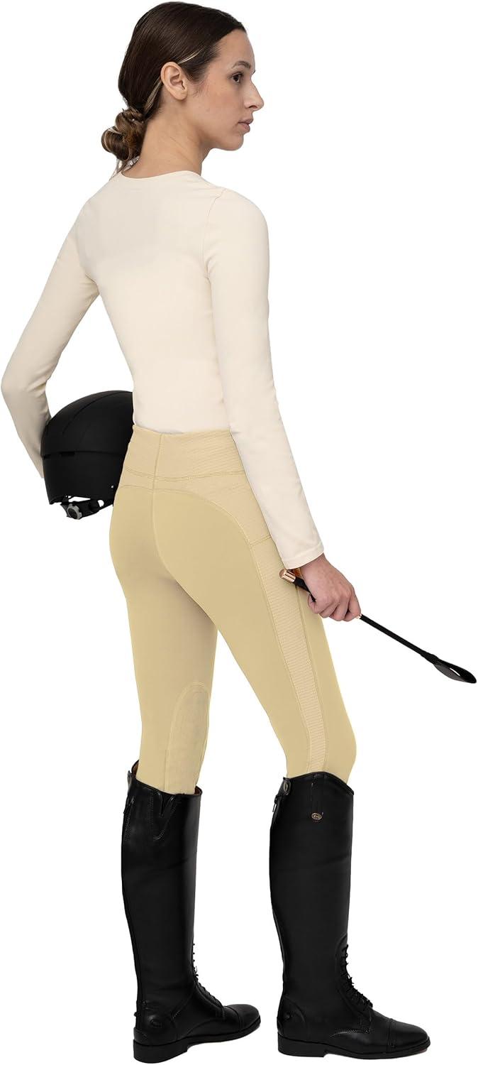 image:imageFitsT4 Sports Womens Riding Tights Knee Patch Ventilated Active Schooling Tights