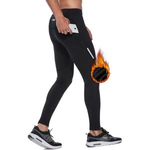 FitsT4 Men’s Thermal Fleece Lined Cycling Tights Water Resistant Winter Hiking Running Pants Outdoor Cold Weather Zip Pocket
