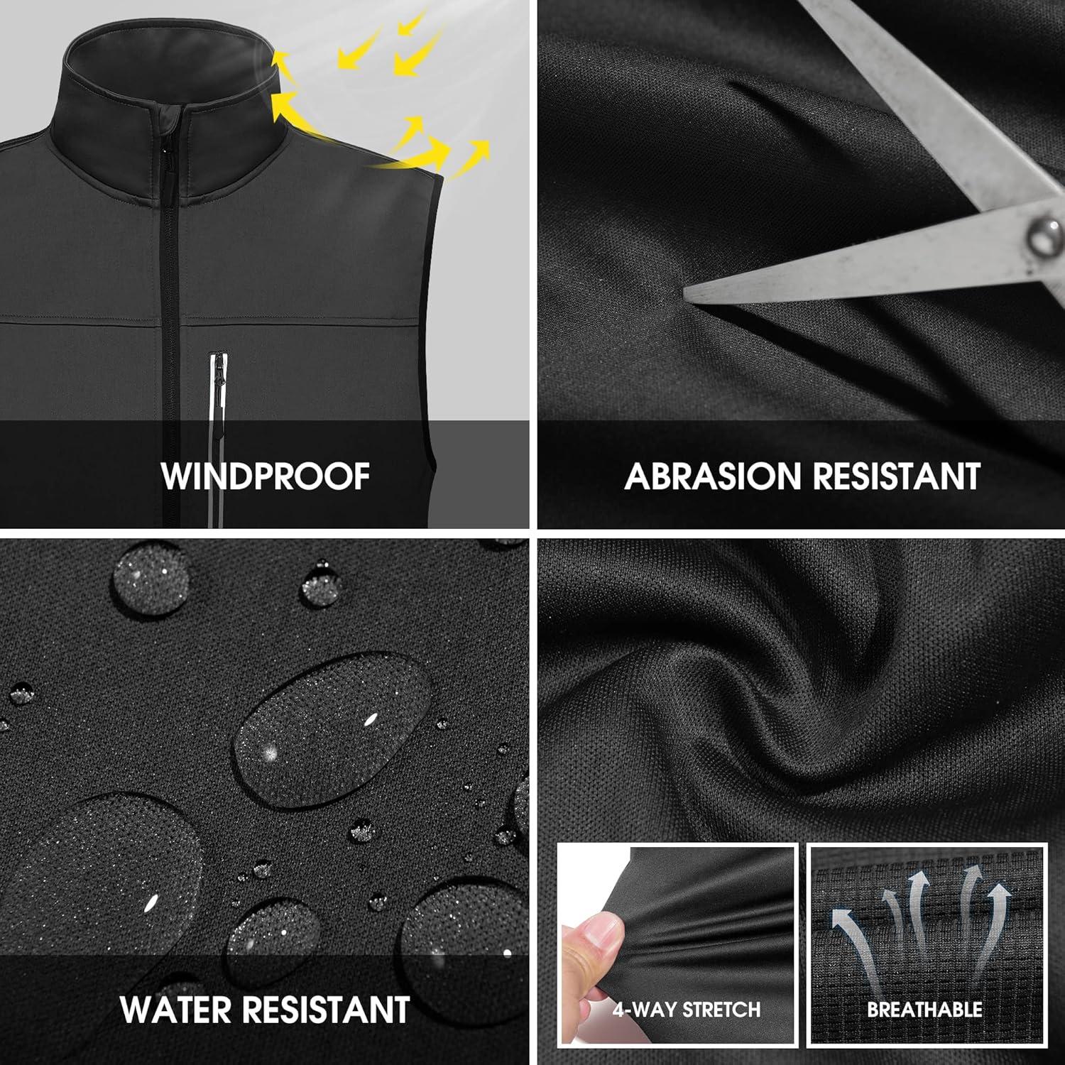 image:imageFitsT4 Mens Golf Vest 7 Pockets Lightweight Reflective Softshell Vest Windproof Jacket