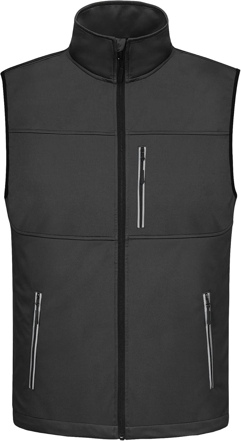 image:imageFitsT4 Mens Golf Vest 7 Pockets Lightweight Reflective Softshell Vest Windproof Jacket