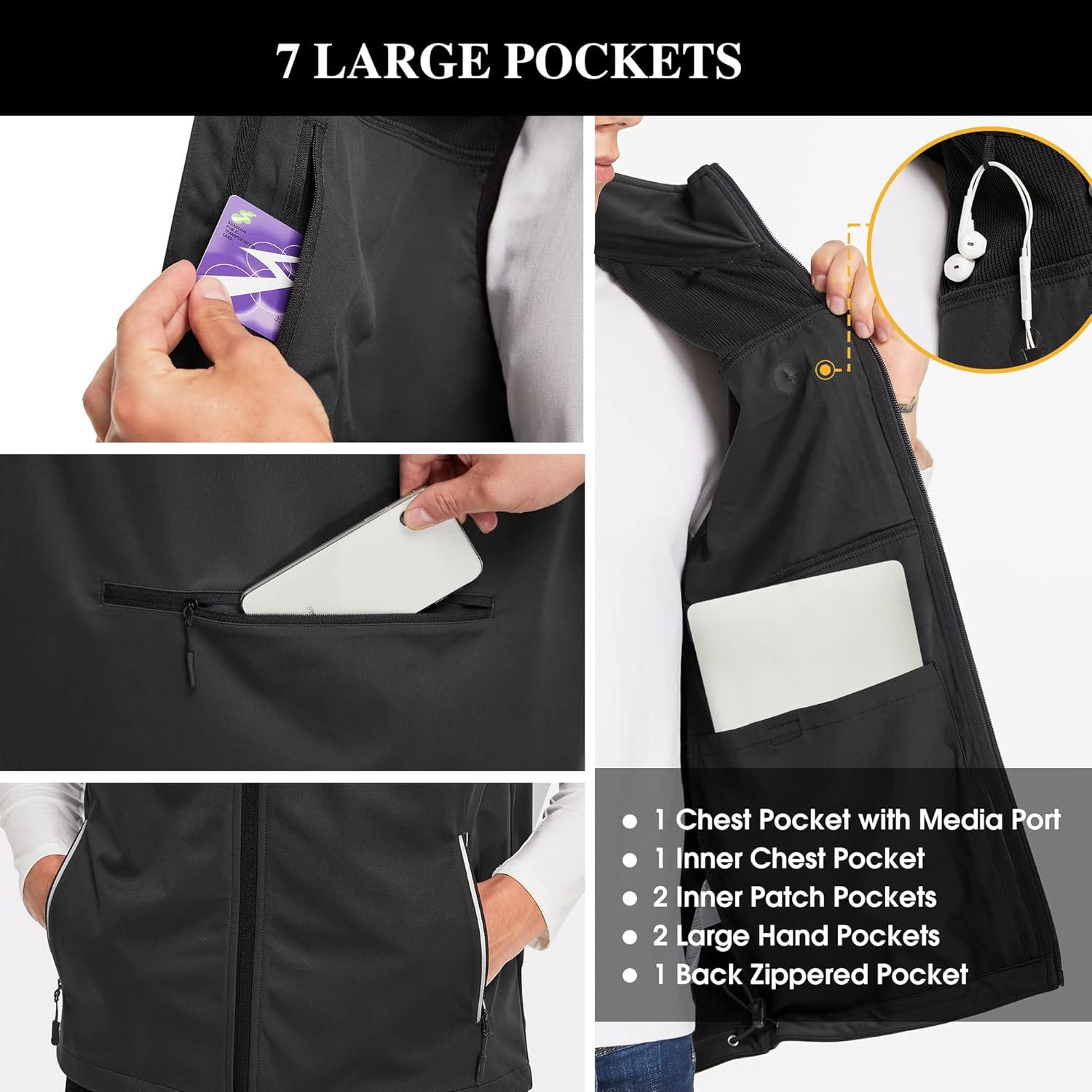 image:imageFitsT4 Mens Golf Vest 7 Pockets Lightweight Reflective Softshell Vest Windproof Jacket
