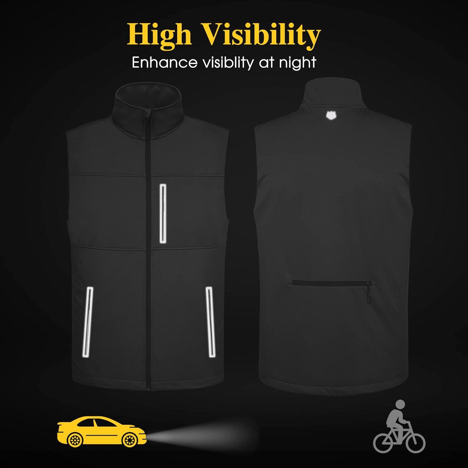 image:imageFitsT4 Mens Golf Vest 7 Pockets Lightweight Reflective Softshell Vest Windproof Jacket