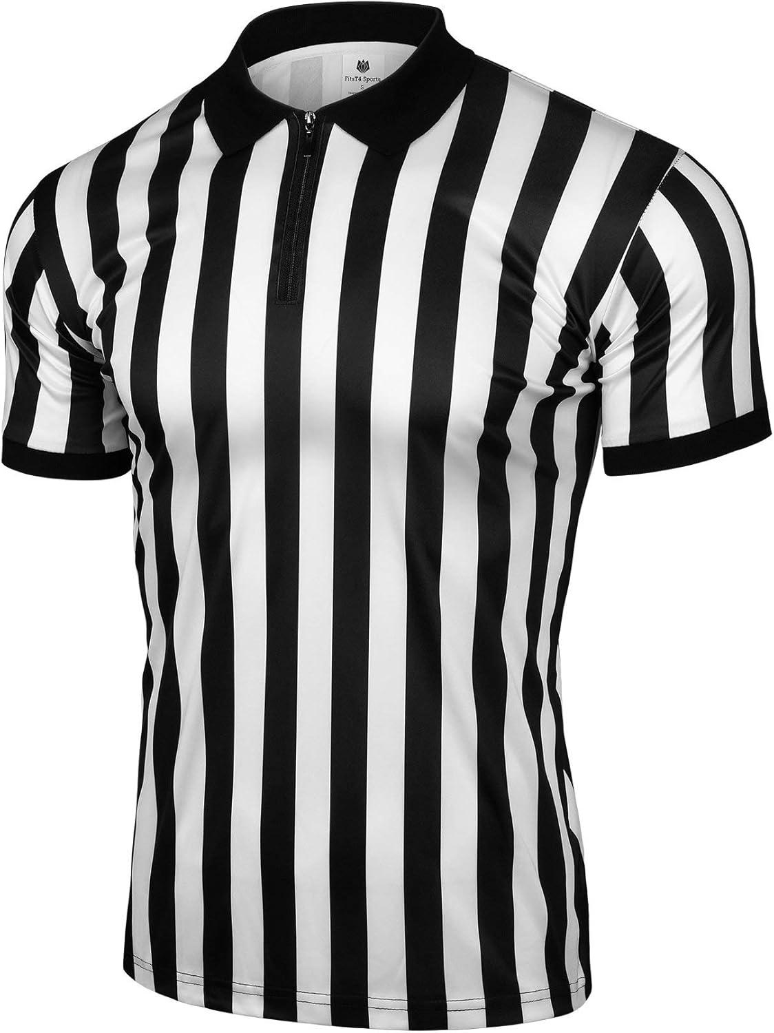 image:imageFitsT4 Sports Official Black amp White Stripe Referee Shirt Zipper Ref Jersey Umpire Referee Cap Stainless Steel Whistle