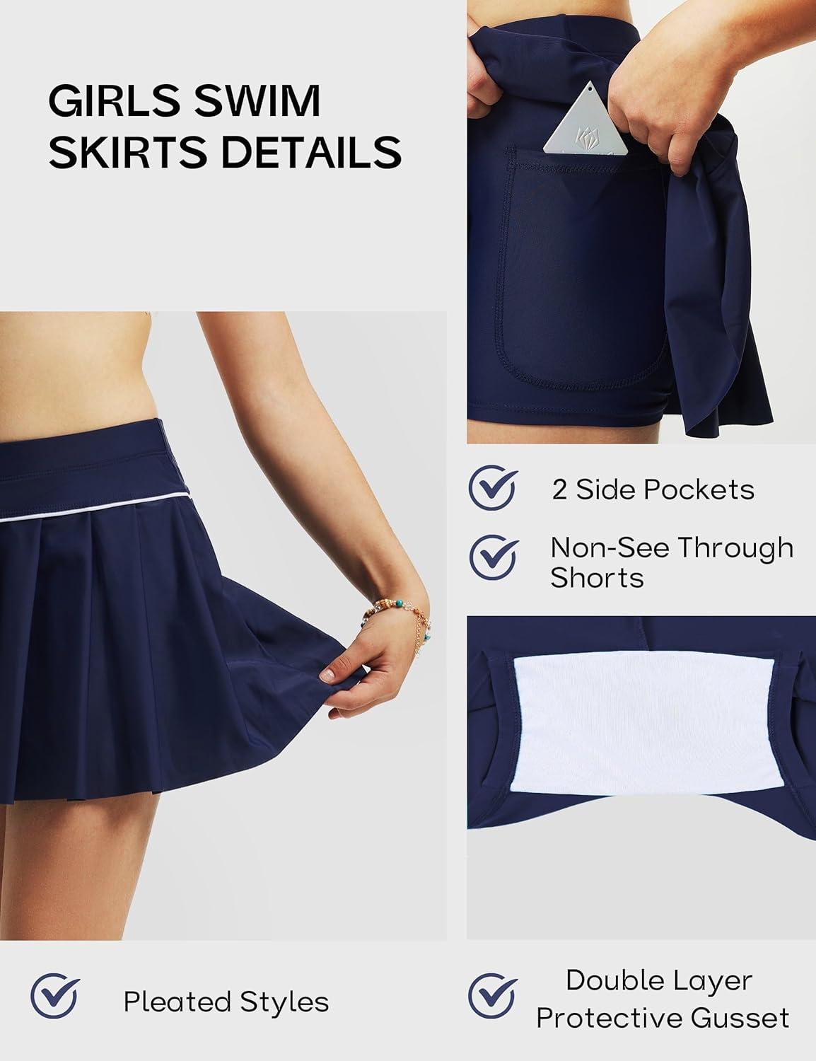 image:imageFitsT4 Sports Girls Swim Skirts with Pocket amp Shorts UPF 50 Swimming Bottom Kids Bathing Skort for Surfing Beach VolleyballNavy