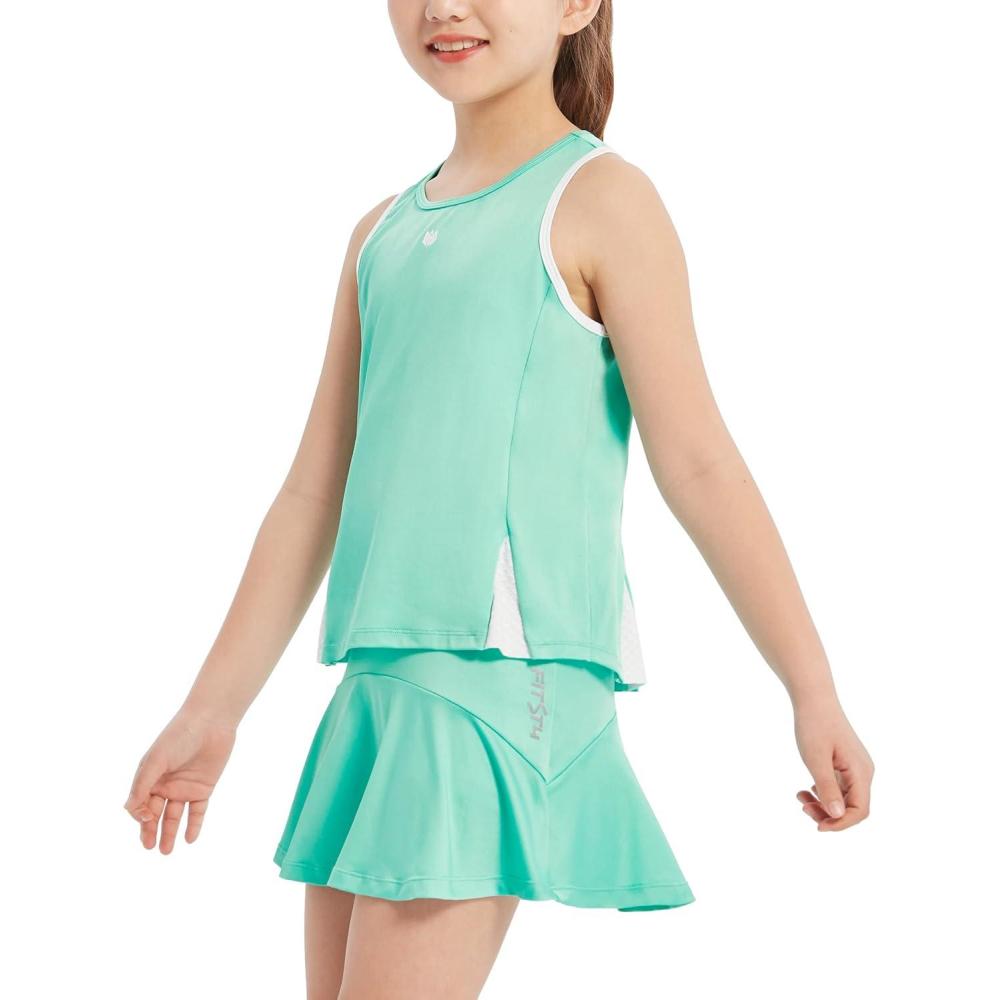 image:imageFitsT4 Girls Tennis Golf Dress Outfit Kids Tennis Skort and Tank Set Active Sports Dress with Shorts